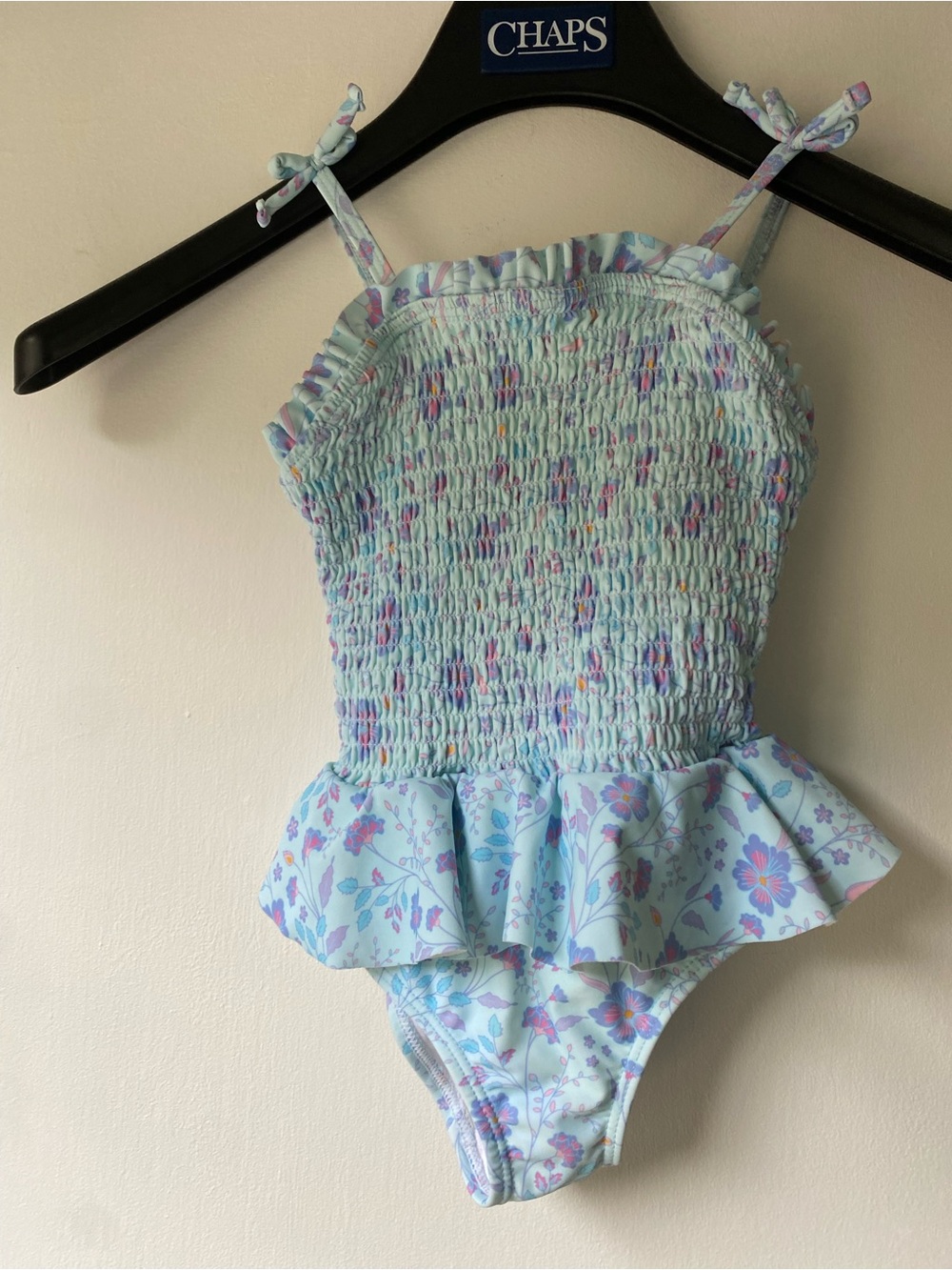 Ruffle Butts Light Blue Floral Smocked Ruffle One-Piece